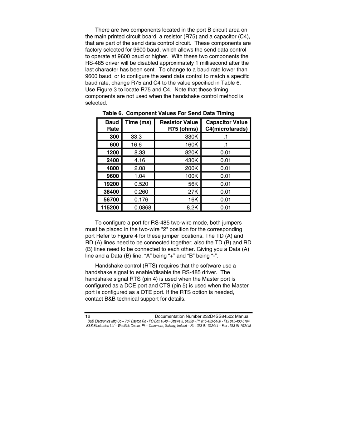 B&B Electronics 232D4SS8 manual 1200, 2400, 4800, 9600, 19200, 38400, 56700, 115200 