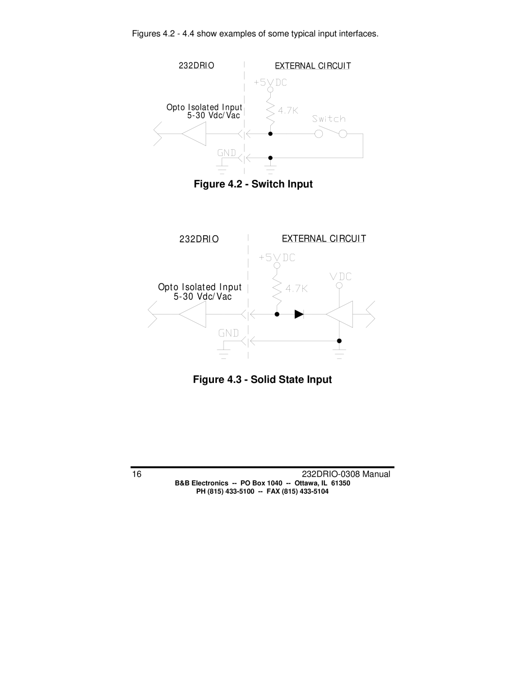 B&B Electronics 232DRIO manual Switch Input 