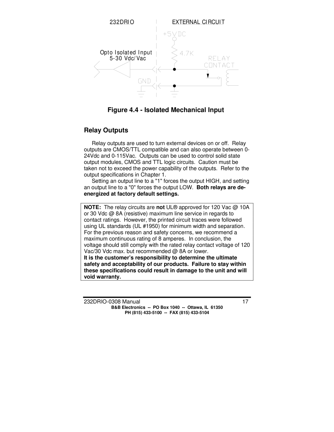 B&B Electronics 232DRIO manual Isolated Mechanical Input Relay Outputs 