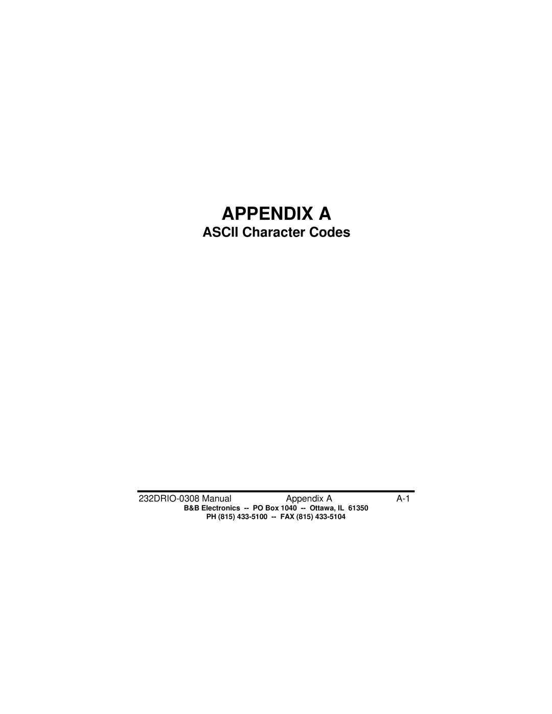 B&B Electronics 232DRIO manual Appendix a 