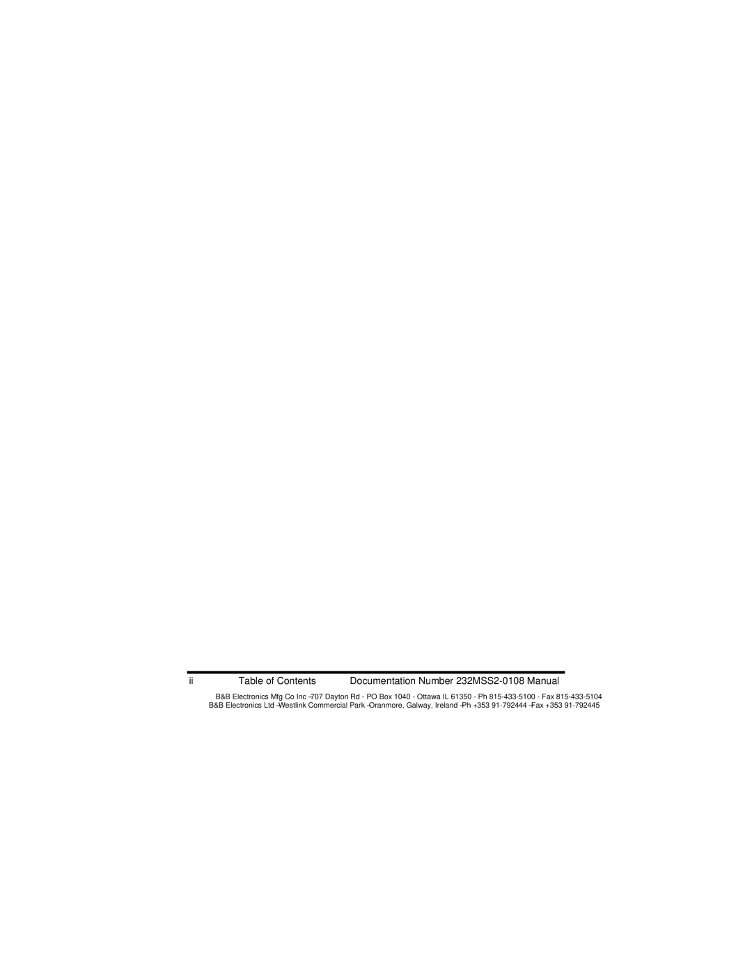 B&B Electronics manual Table of Contents Documentation Number 232MSS2-0108 Manual 