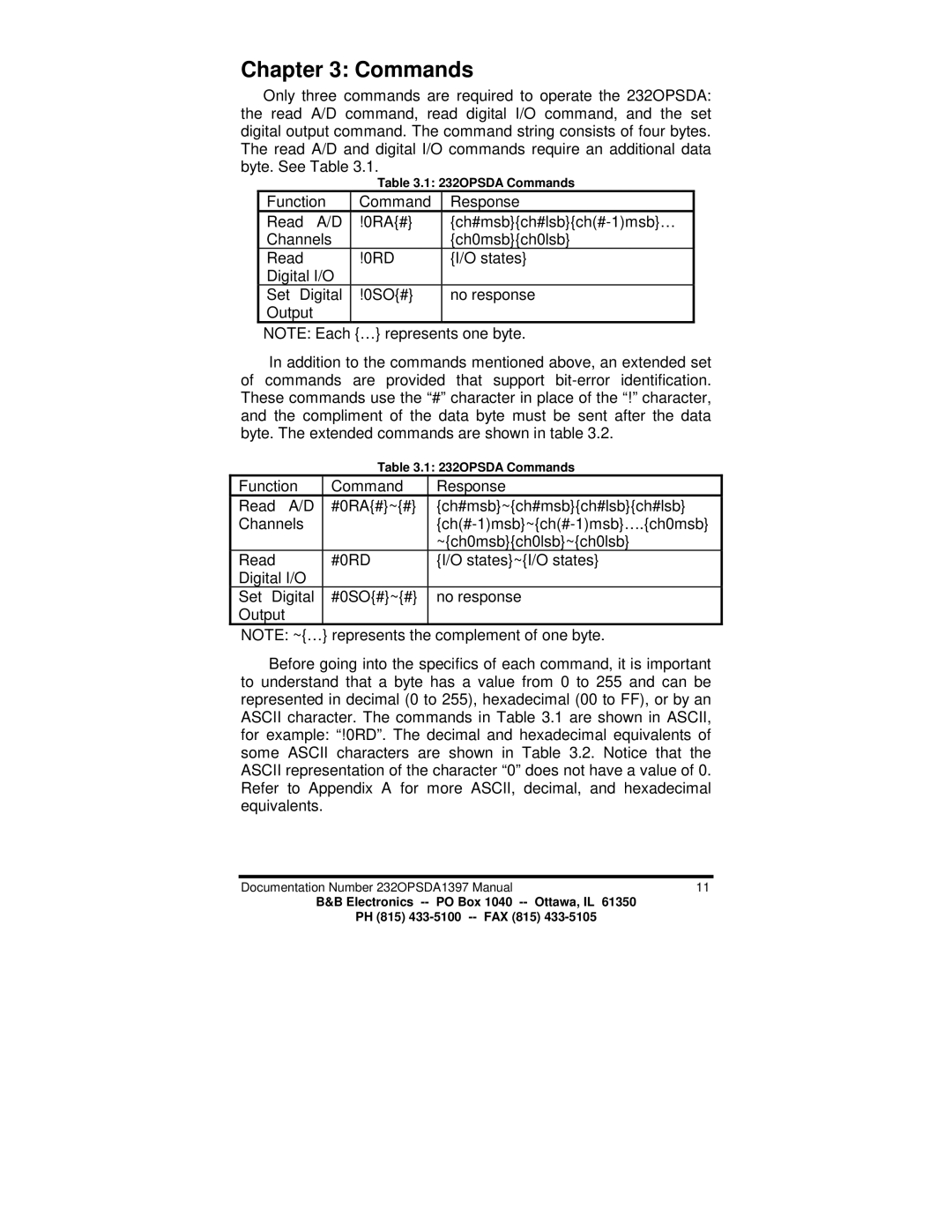 B&B Electronics 232OPSDA manual Commands 