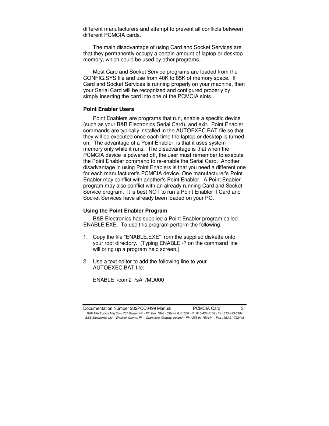 B&B Electronics 232PCC manual Point Enabler Users, Using the Point Enabler Program 