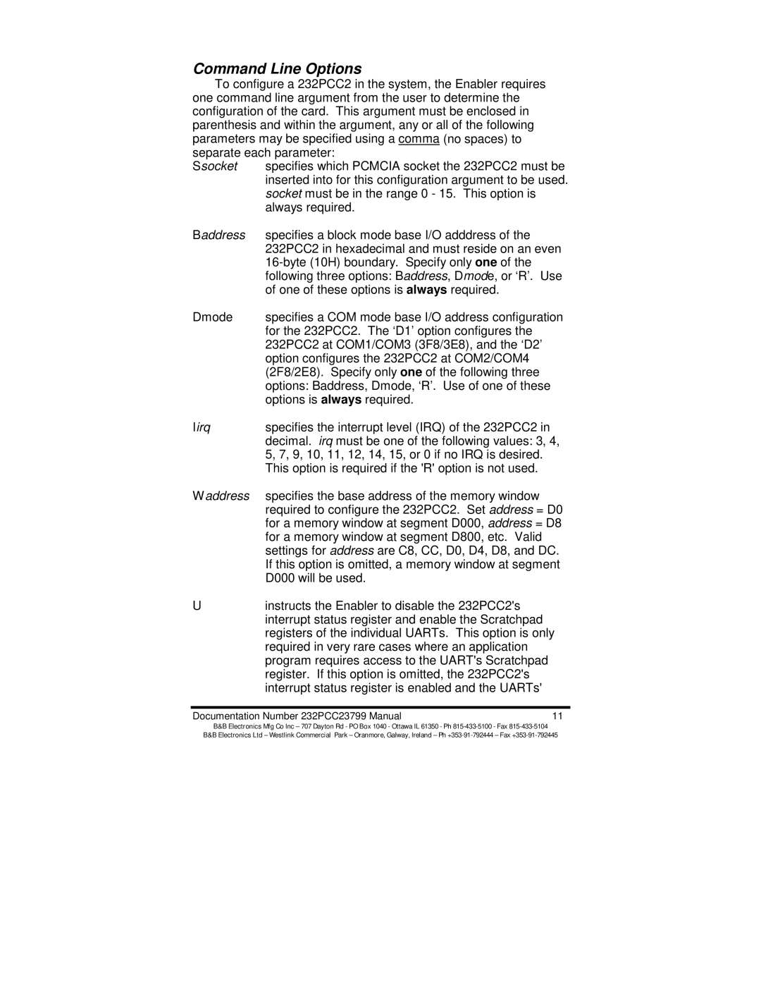 B&B Electronics 232PCC2 manual Baddress 