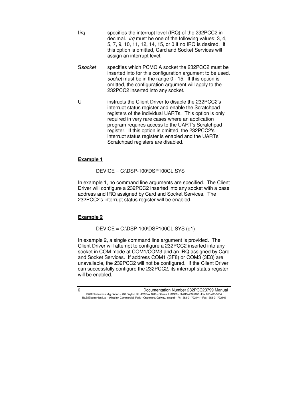 B&B Electronics 232PCC2 manual Iirq, Example 