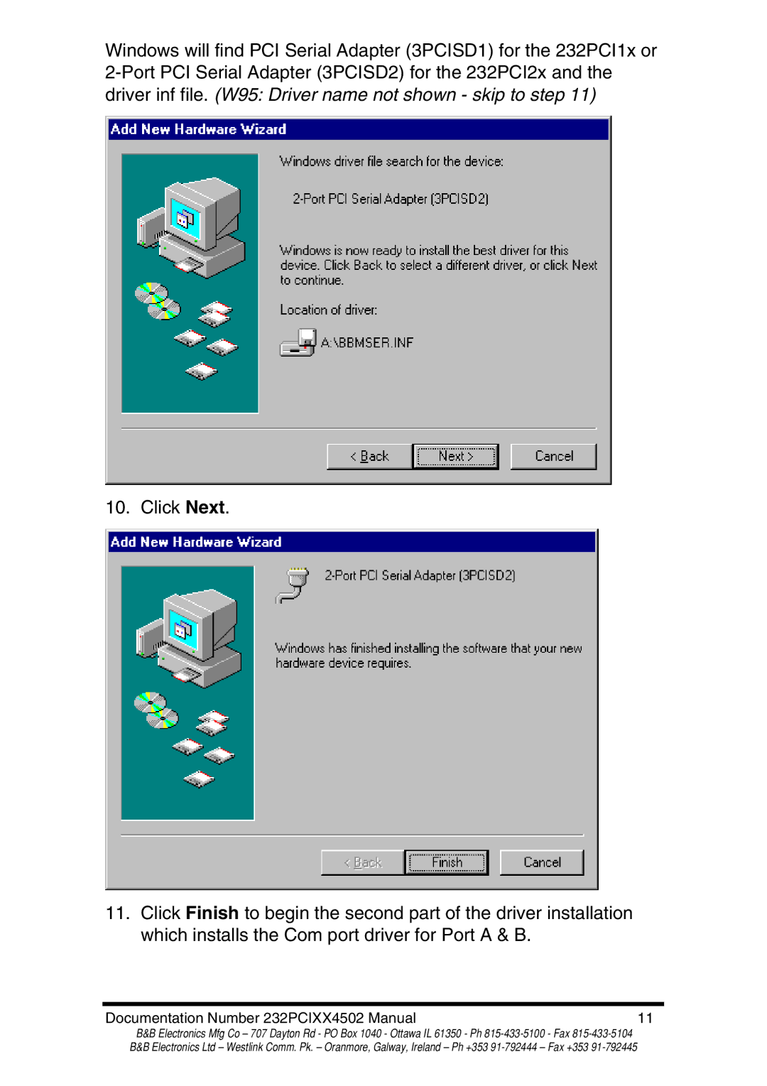 B&B Electronics 232PCI1B, 232PCI2A, 232PCI2B, 232PCI1A manual Documentation Number 232PCIXX4502 Manual 