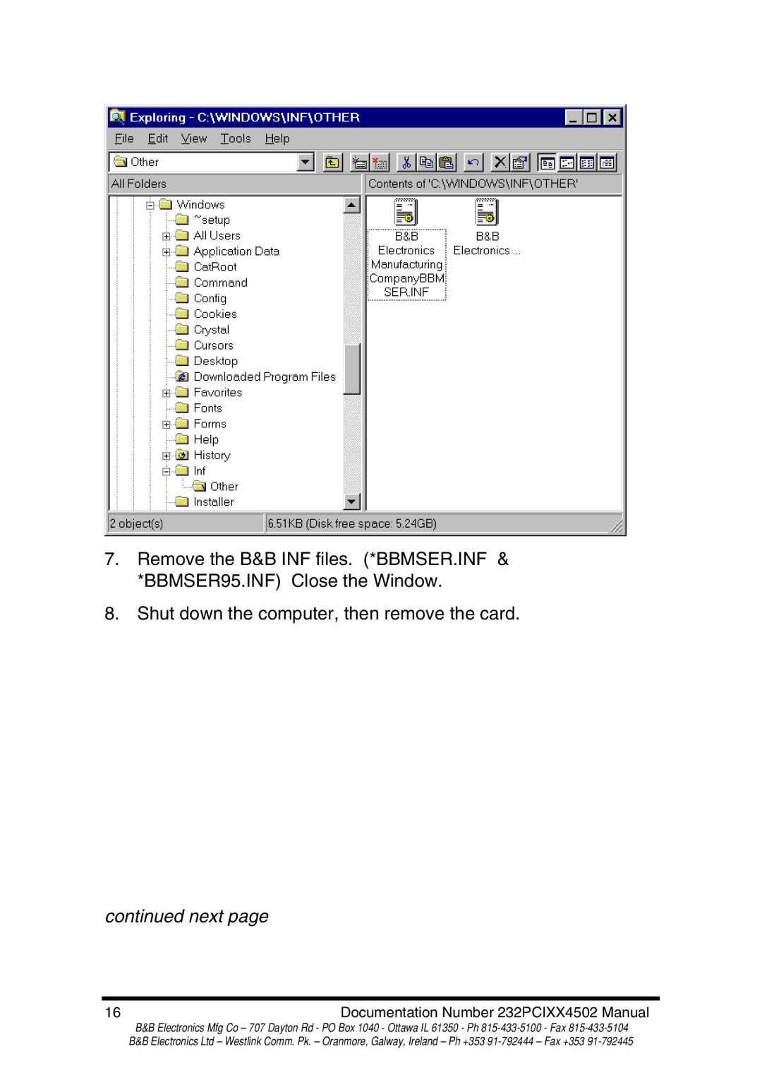 B&B Electronics 232PCI1A, 232PCI2A, 232PCI2B, 232PCI1B manual Next 