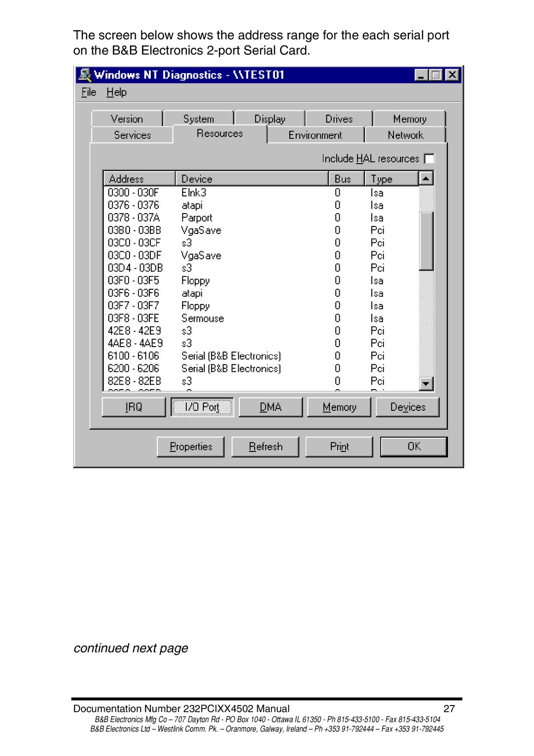 B&B Electronics 232PCI1B, 232PCI2A, 232PCI2B, 232PCI1A manual Next 