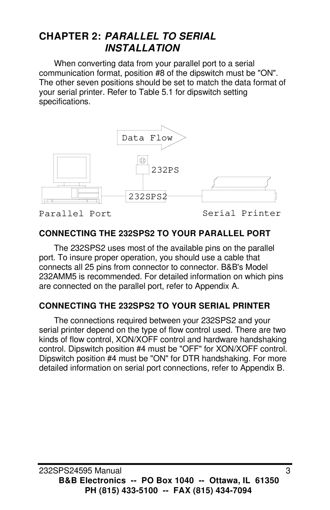 B&B Electronics Parallel to Serial and Serial to Parallel Converter, 232SPS2 manual Parallel to Serial Installation 