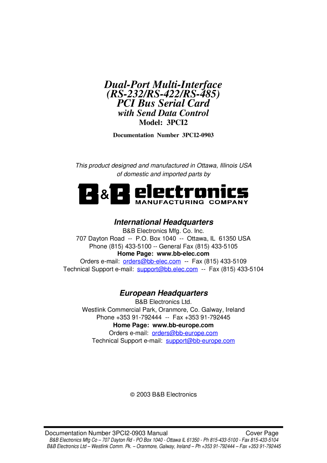 B&B Electronics 3PCI2 manual With Send Data Control 