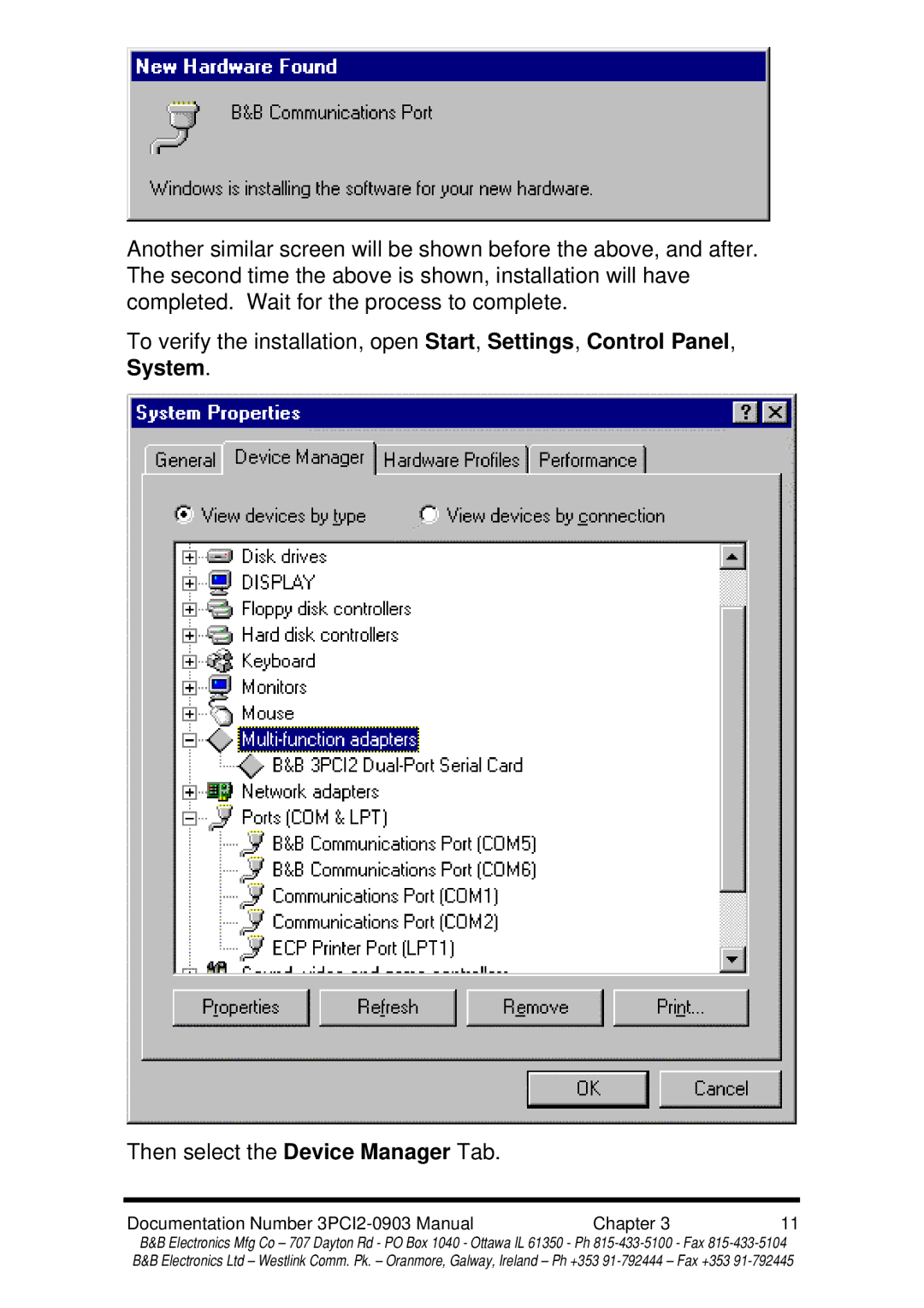 B&B Electronics manual Documentation Number 3PCI2-0903 Manual Chapter 