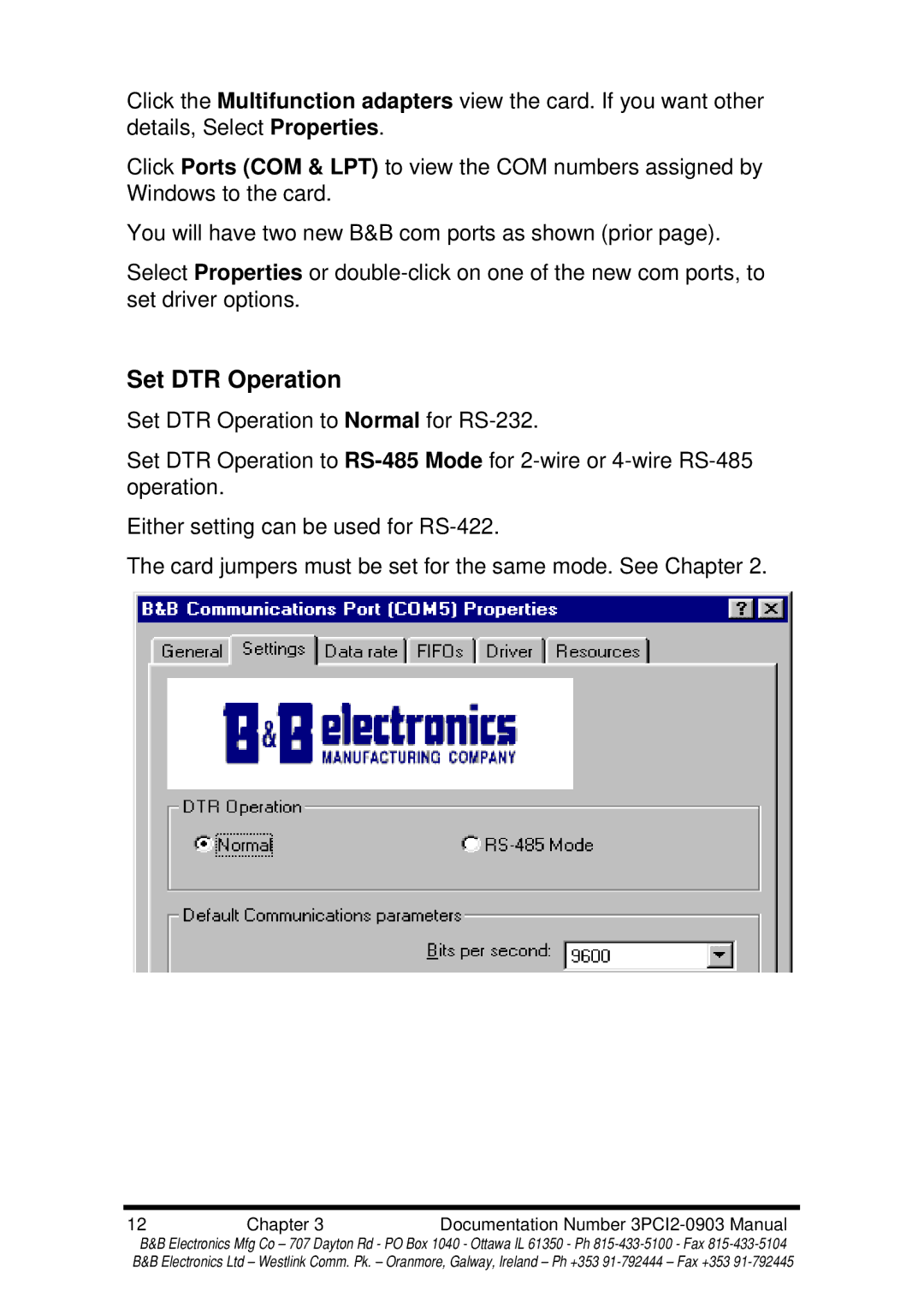 B&B Electronics 3PCI2 manual Set DTR Operation 