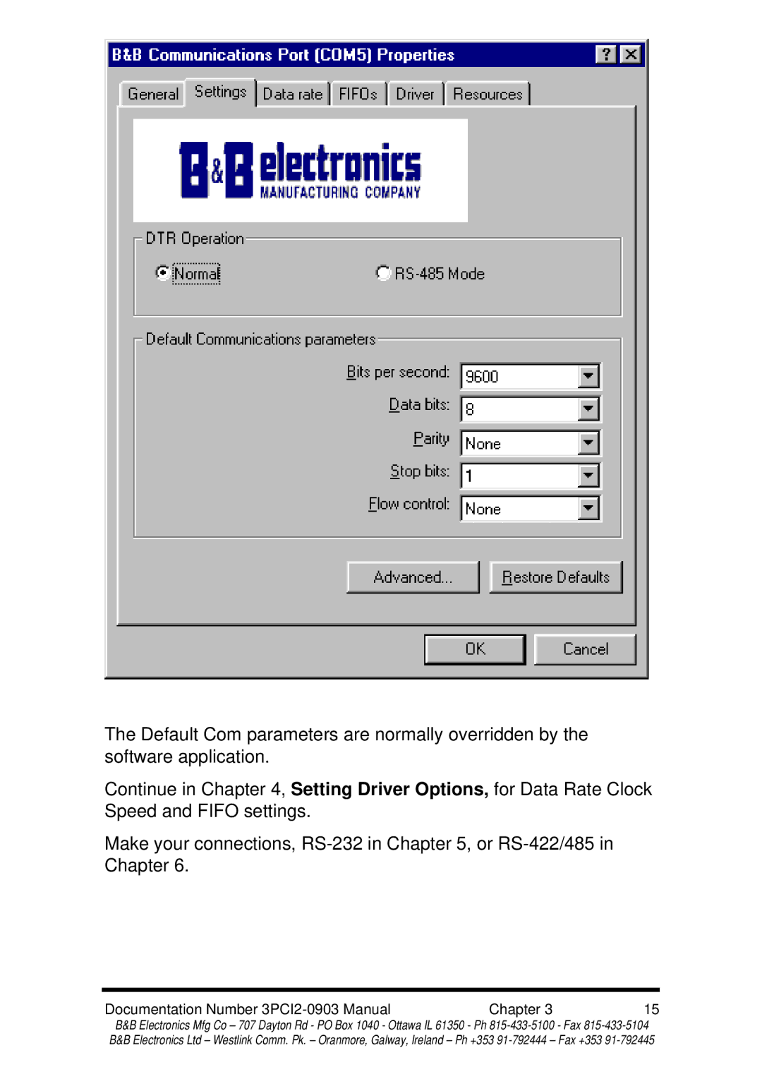 B&B Electronics manual Documentation Number 3PCI2-0903 Manual Chapter 