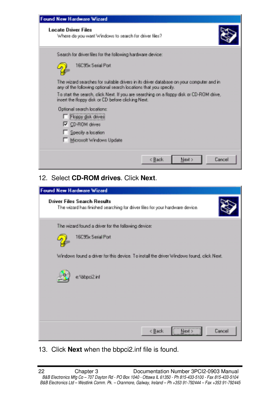 B&B Electronics 3PCI2 manual Select CD-ROM drives. Click Next 