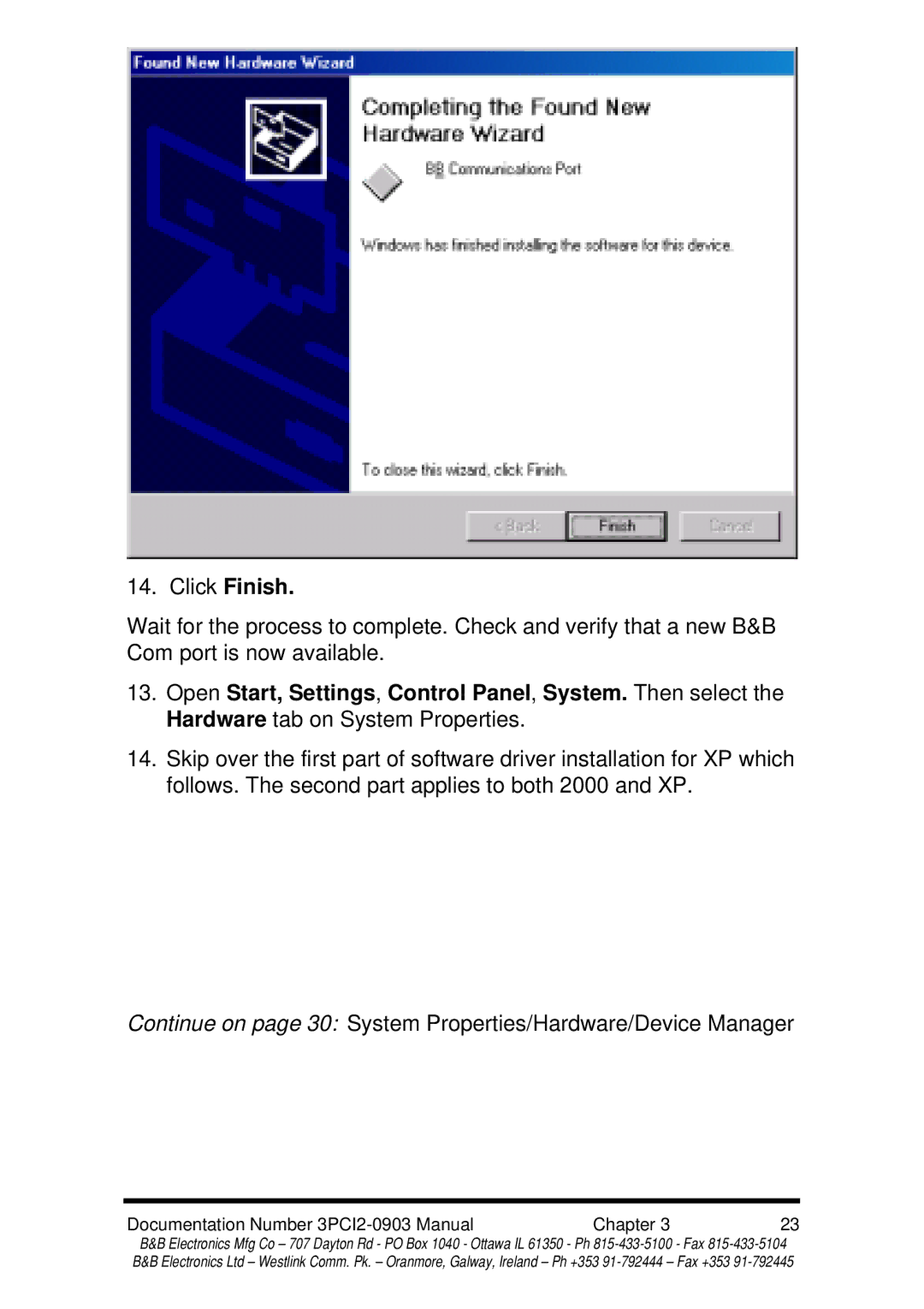 B&B Electronics 3PCI2 manual Click Finish 