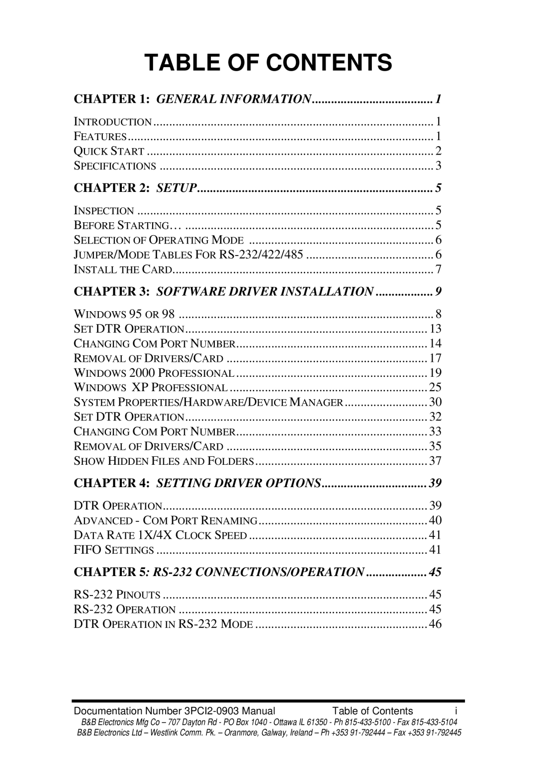 B&B Electronics 3PCI2 manual Table of Contents 