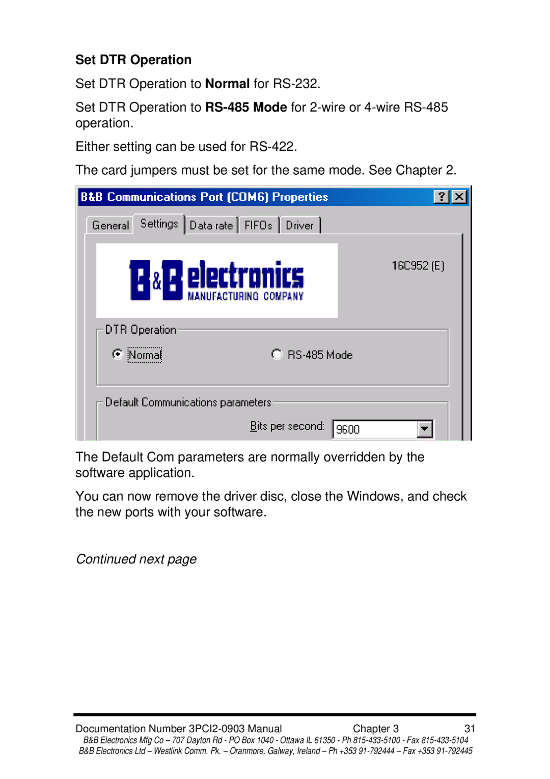 B&B Electronics 3PCI2 manual Set DTR Operation 