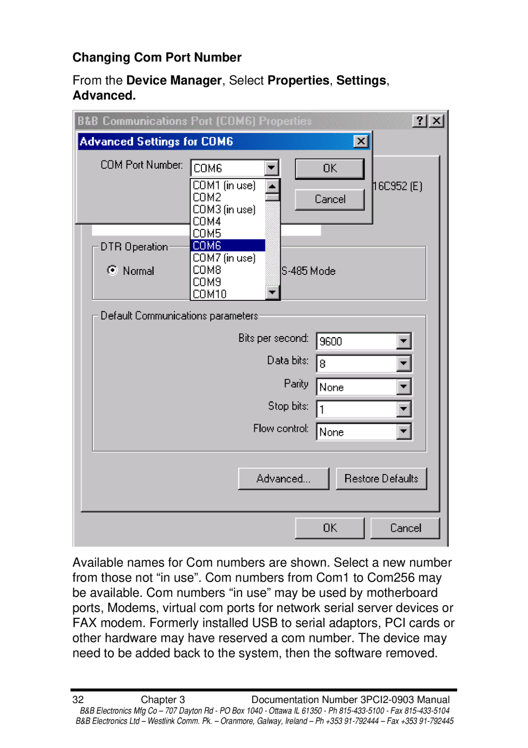 B&B Electronics manual Chapter Documentation Number 3PCI2-0903 Manual 