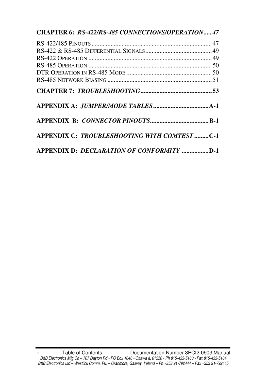 B&B Electronics 3PCI2 manual RS-422/RS-485 CONNECTIONS/OPERATION 