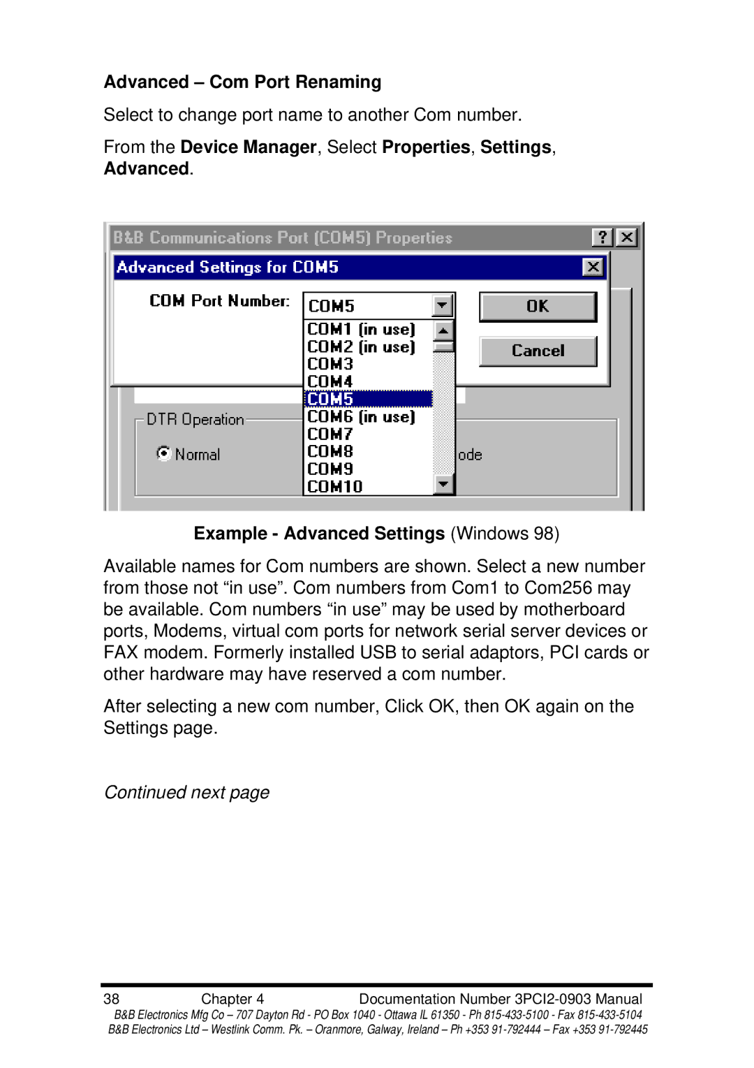 B&B Electronics 3PCI2 manual Advanced Com Port Renaming 