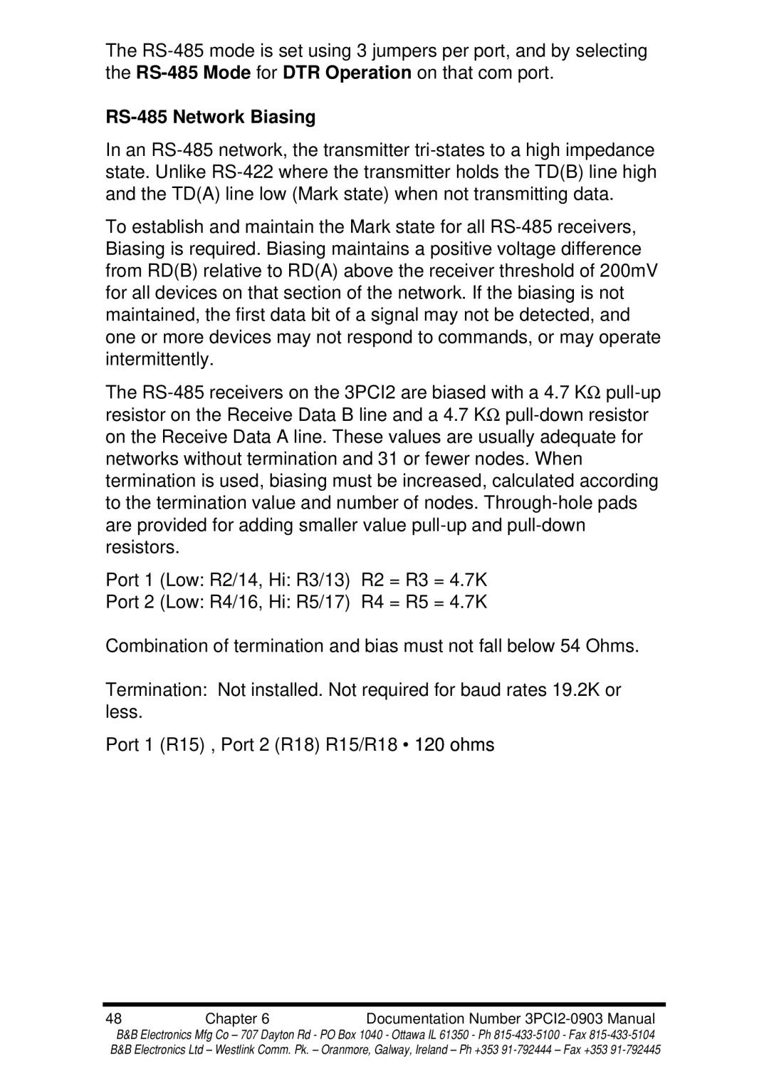 B&B Electronics 3PCI2 manual RS-485 Network Biasing 