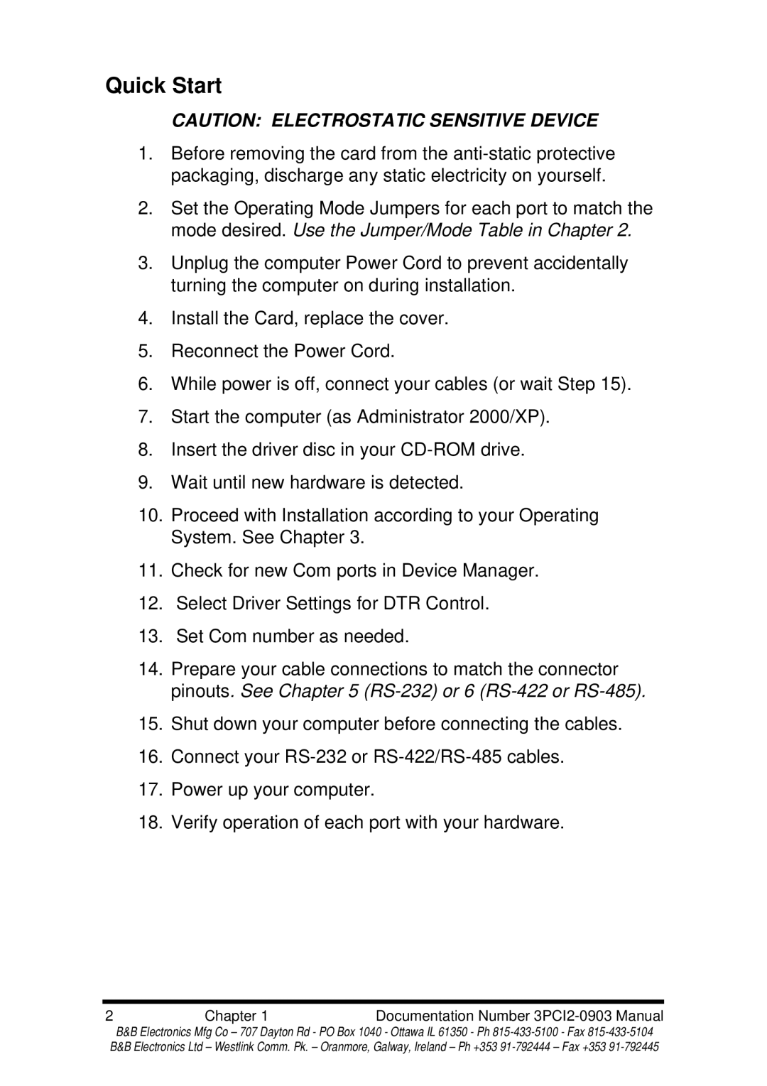 B&B Electronics 3PCI2 manual Quick Start 