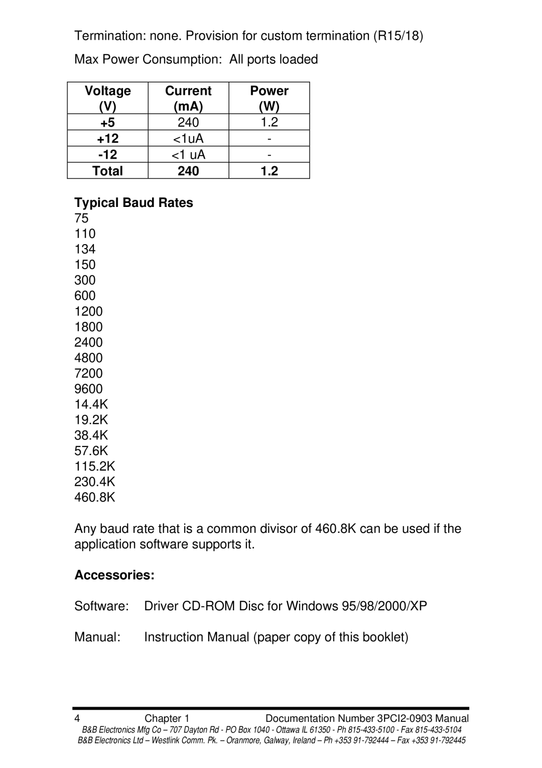 B&B Electronics 3PCI2 manual Accessories 