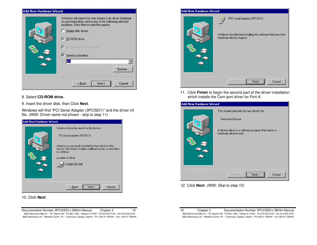 B&B Electronics 3PCIOSD1B, 3PCIOSD1A manual Select CD-ROM drive, Click Next. W95 Skip to step 