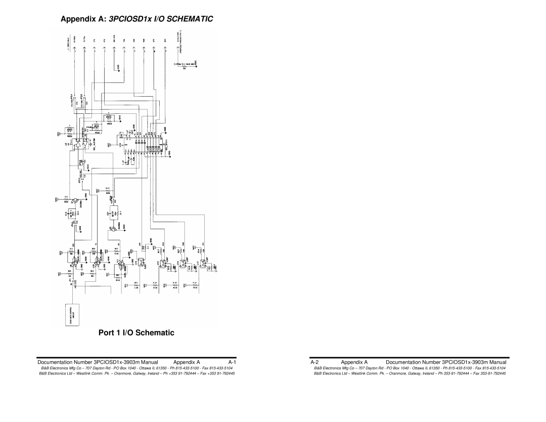 B&B Electronics 3PCIOSD1B, 3PCIOSD1A manual Appendix a 3PCIOSD1x I/O Schematic, Port 1 I/O Schematic 