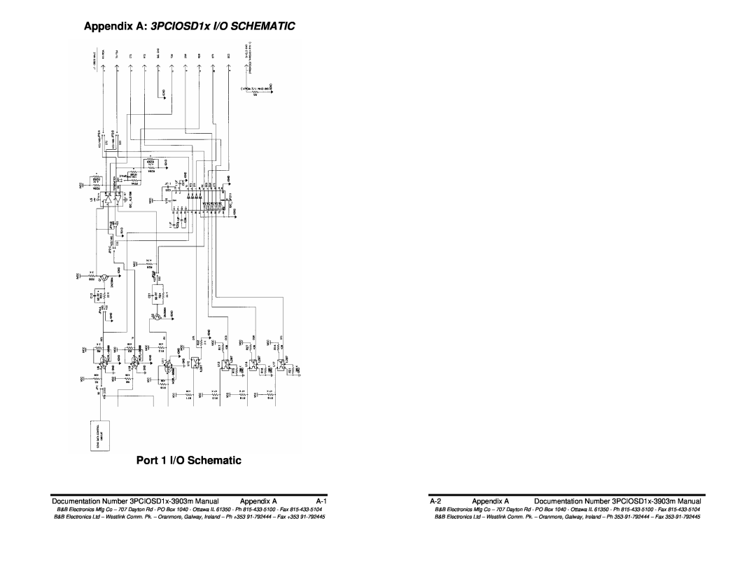 B&B Electronics 3PCIOSD1B, 3PCIOSD1A manual Appendix A 3PCIOSD1x I/O SCHEMATIC, Port 1 I/O Schematic 