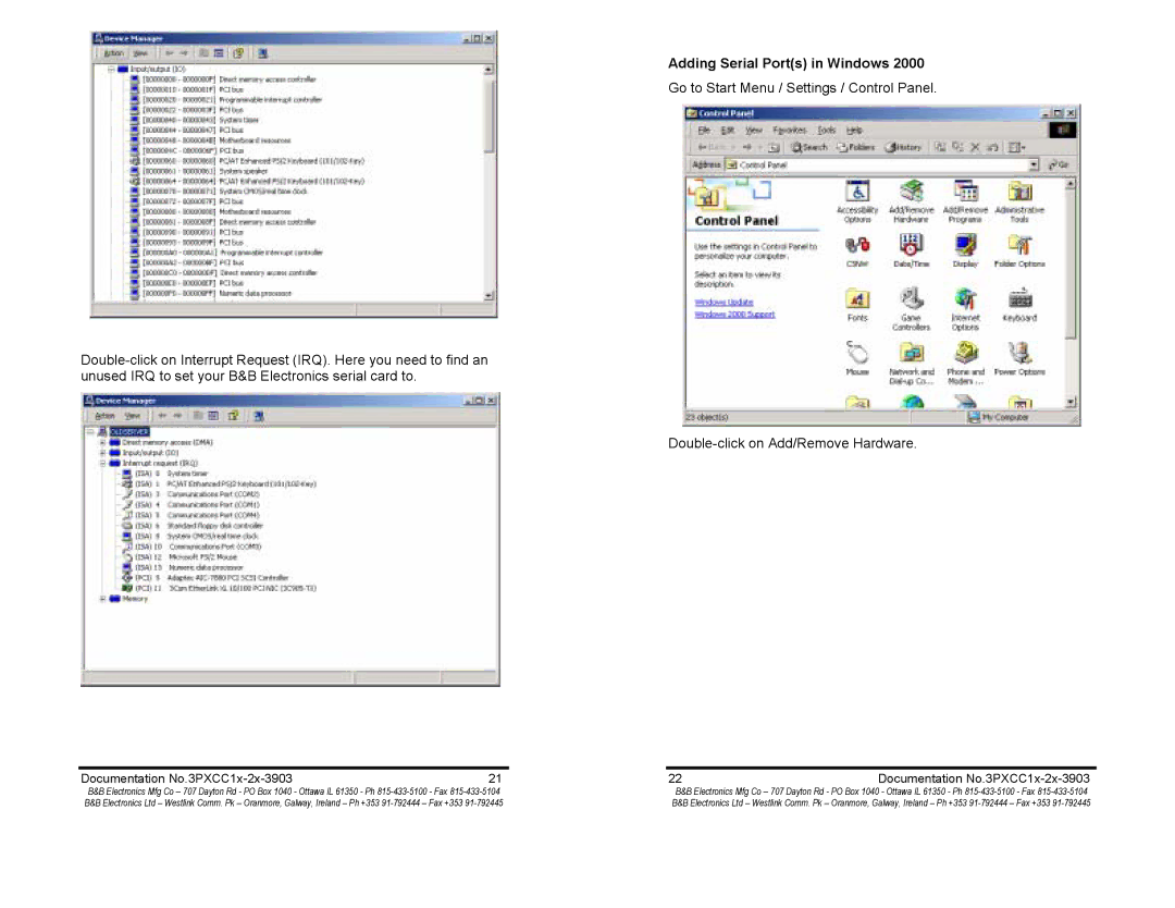 B&B Electronics 3PXCC2b, 3PXCC1A, 3PXCC1b, 3PXCC2a manual Adding Serial Ports in Windows 