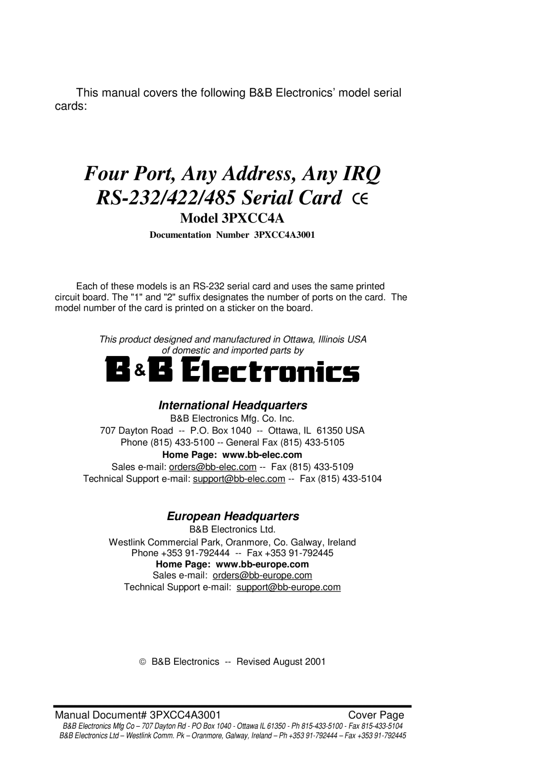 B&B Electronics manual Model 3PXCC4A 