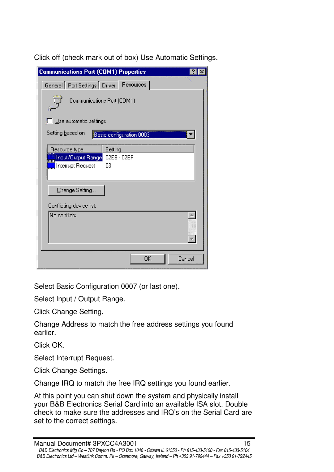 B&B Electronics manual Manual Document# 3PXCC4A3001 