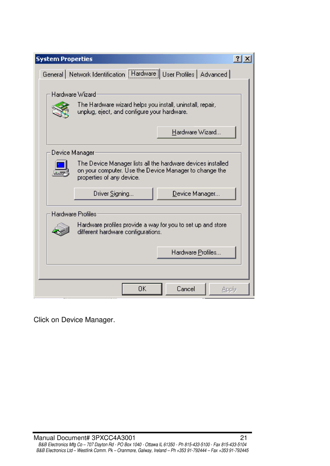 B&B Electronics 3PXCC4A manual Click on Device Manager 