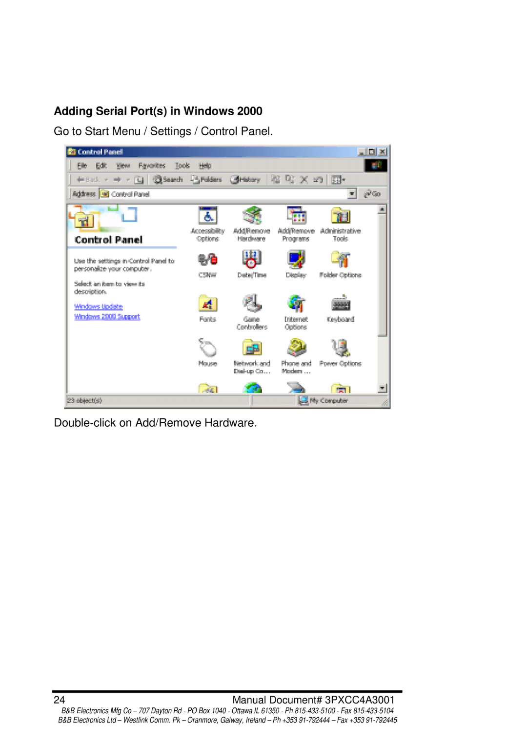B&B Electronics 3PXCC4A manual Adding Serial Ports in Windows 