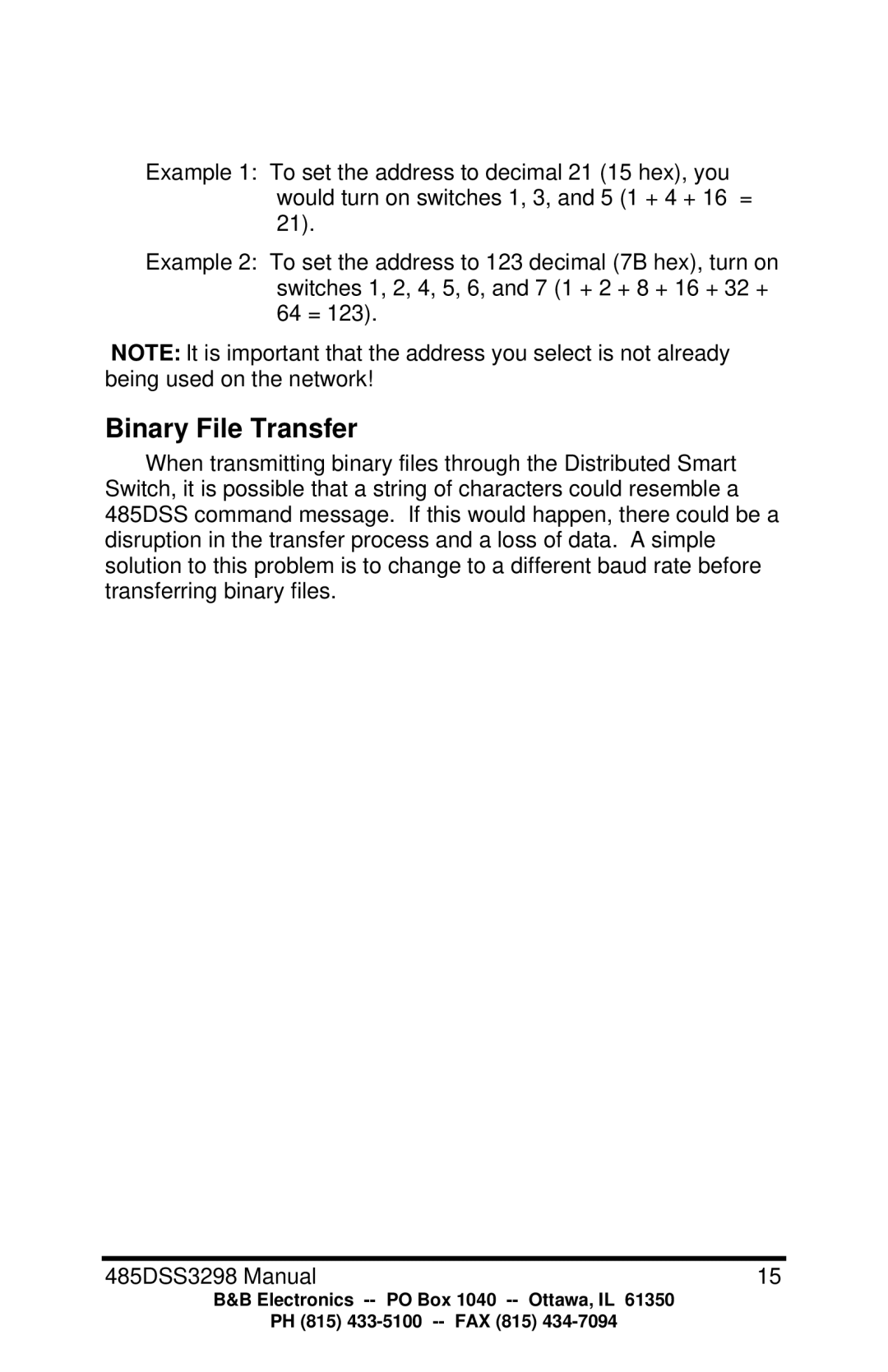 B&B Electronics 485DSS manual Binary File Transfer 