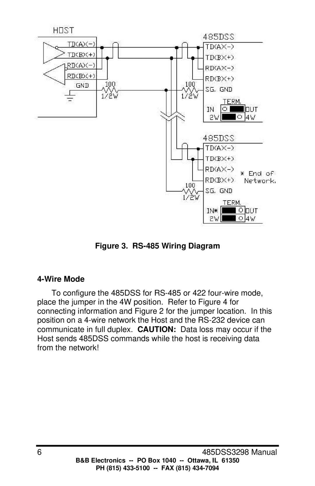 B&B Electronics 485DSS manual RS-485 Wiring Diagram Wire Mode 