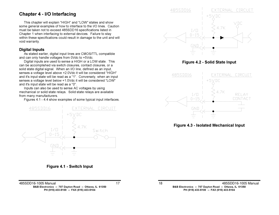 B&B Electronics 485SDD16 manual Interfacing, Digital Inputs 
