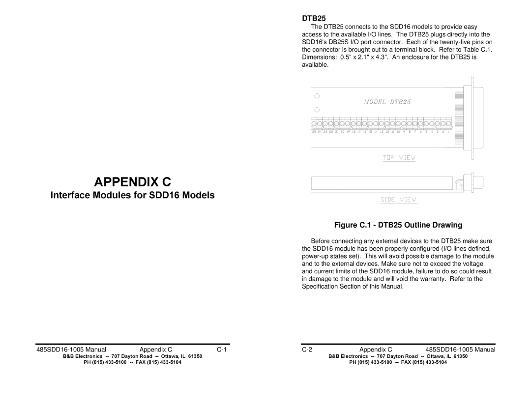 B&B Electronics 485SDD16 manual Appendix C 