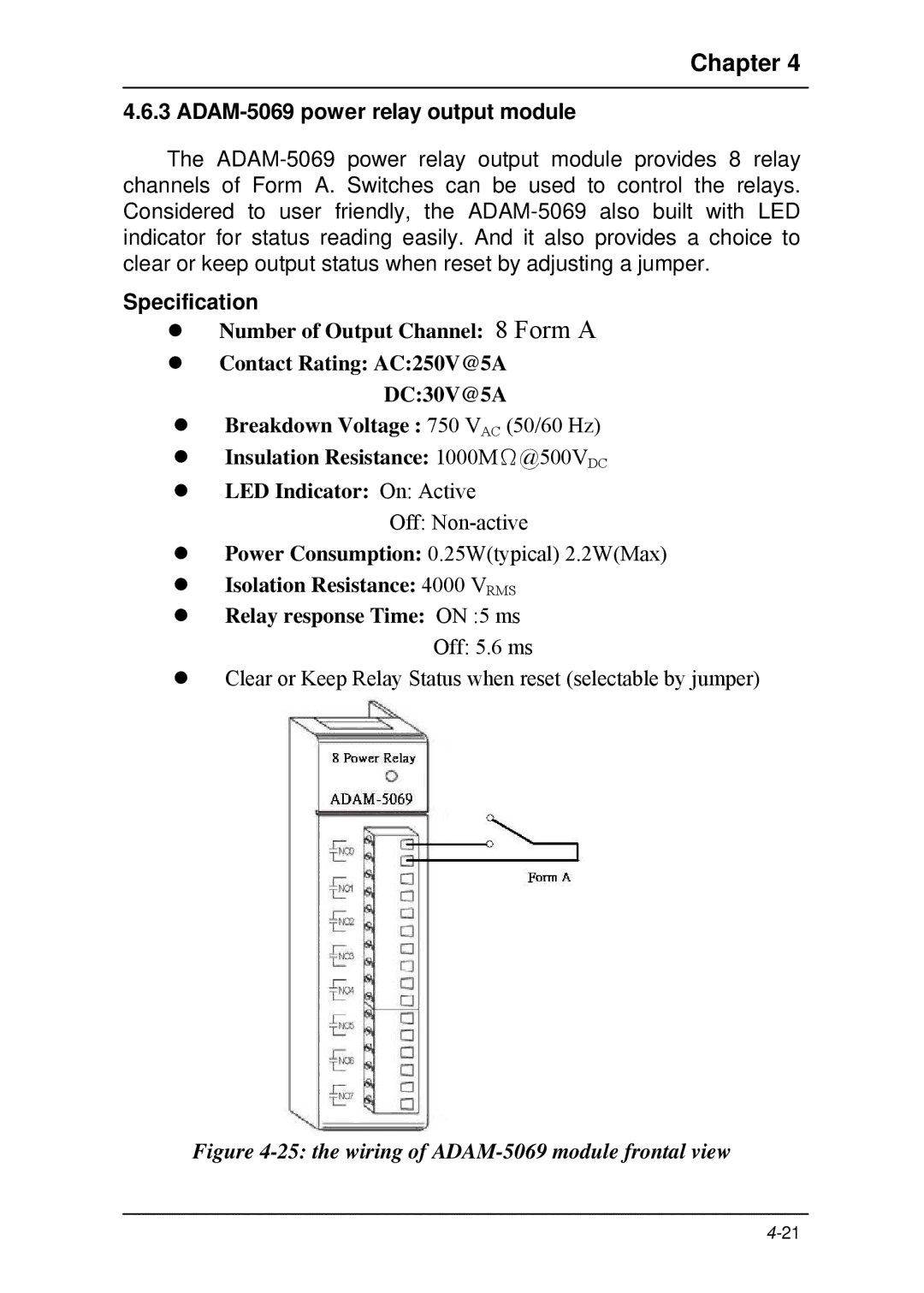 B&B Electronics 5000 Series user manual ADAM-5069 power relay output module, Specification 