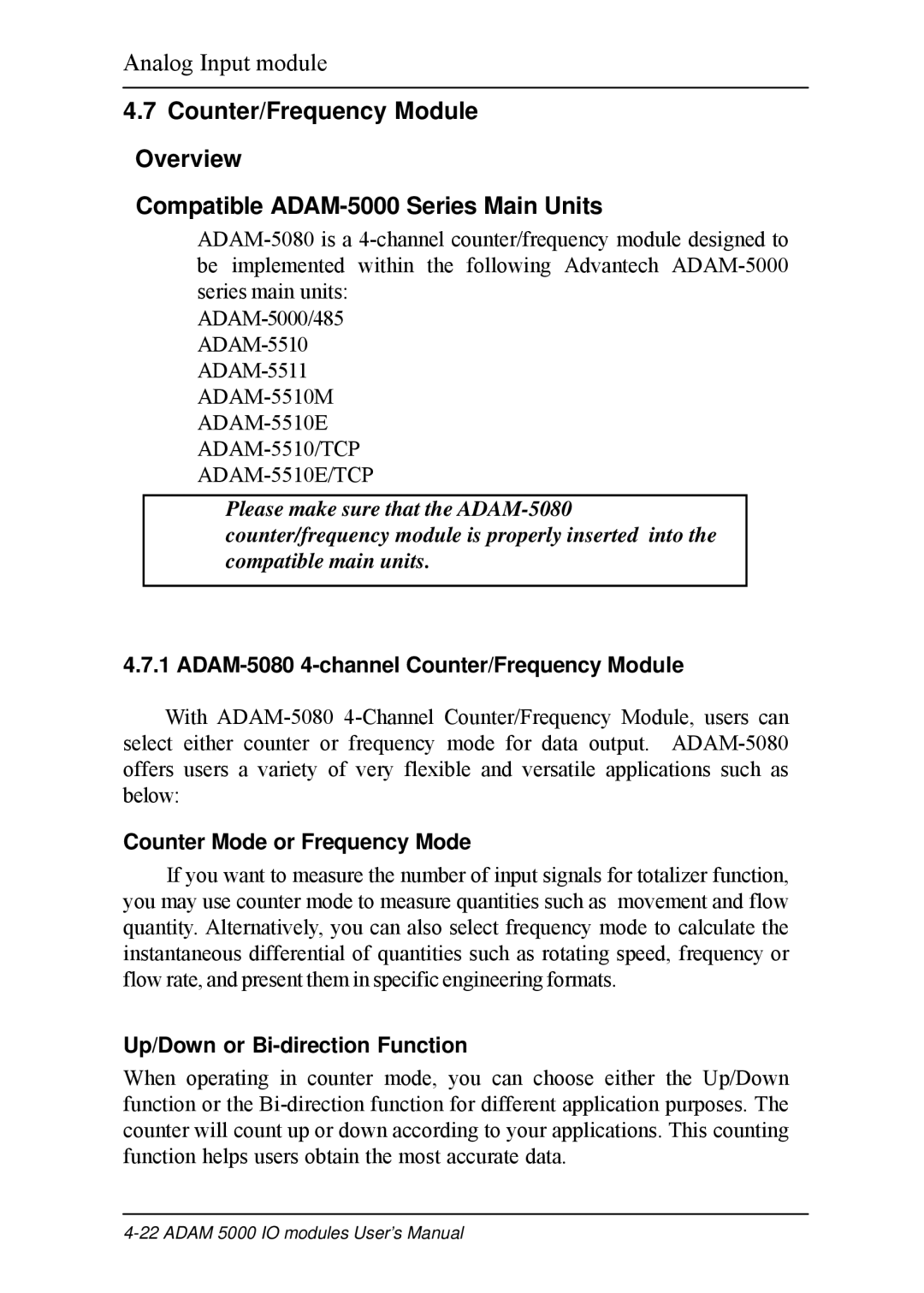 B&B Electronics 5000 Series user manual ADAM-5080 4-channel Counter/Frequency Module, Counter Mode or Frequency Mode 