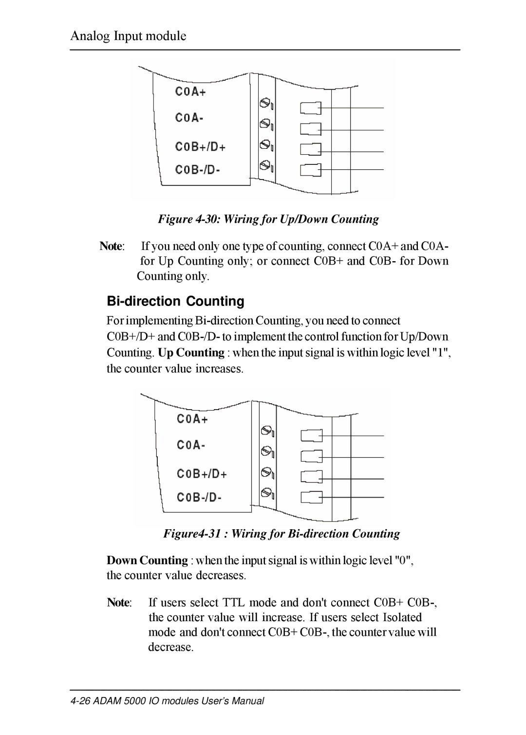 B&B Electronics 5000 Series user manual Bi-direction Counting, Wiring for Up/Down Counting 