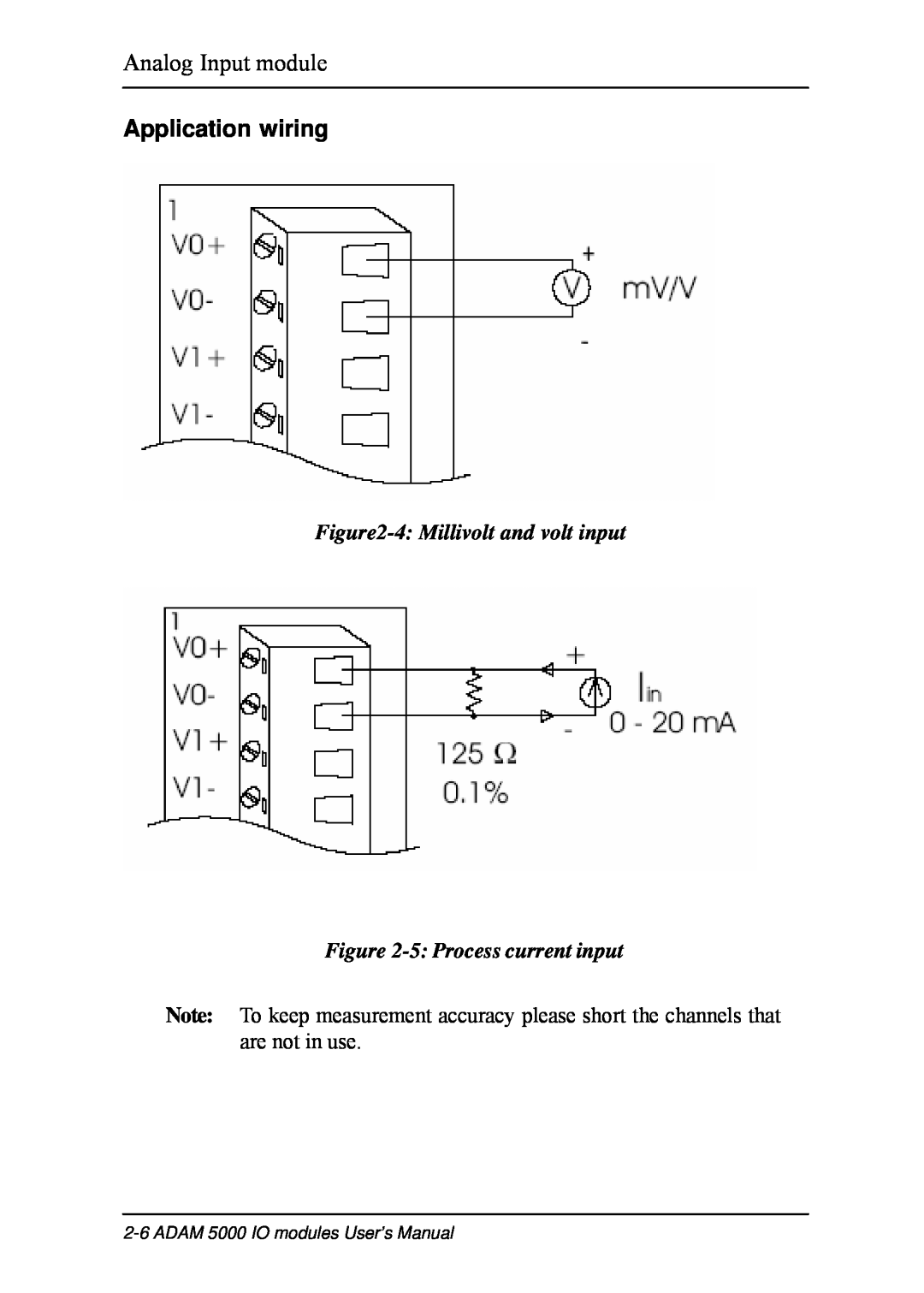 B&B Electronics 5000 Series Application wiring, 4 Millivolt and volt input -5 Process current input, Analog Input module 