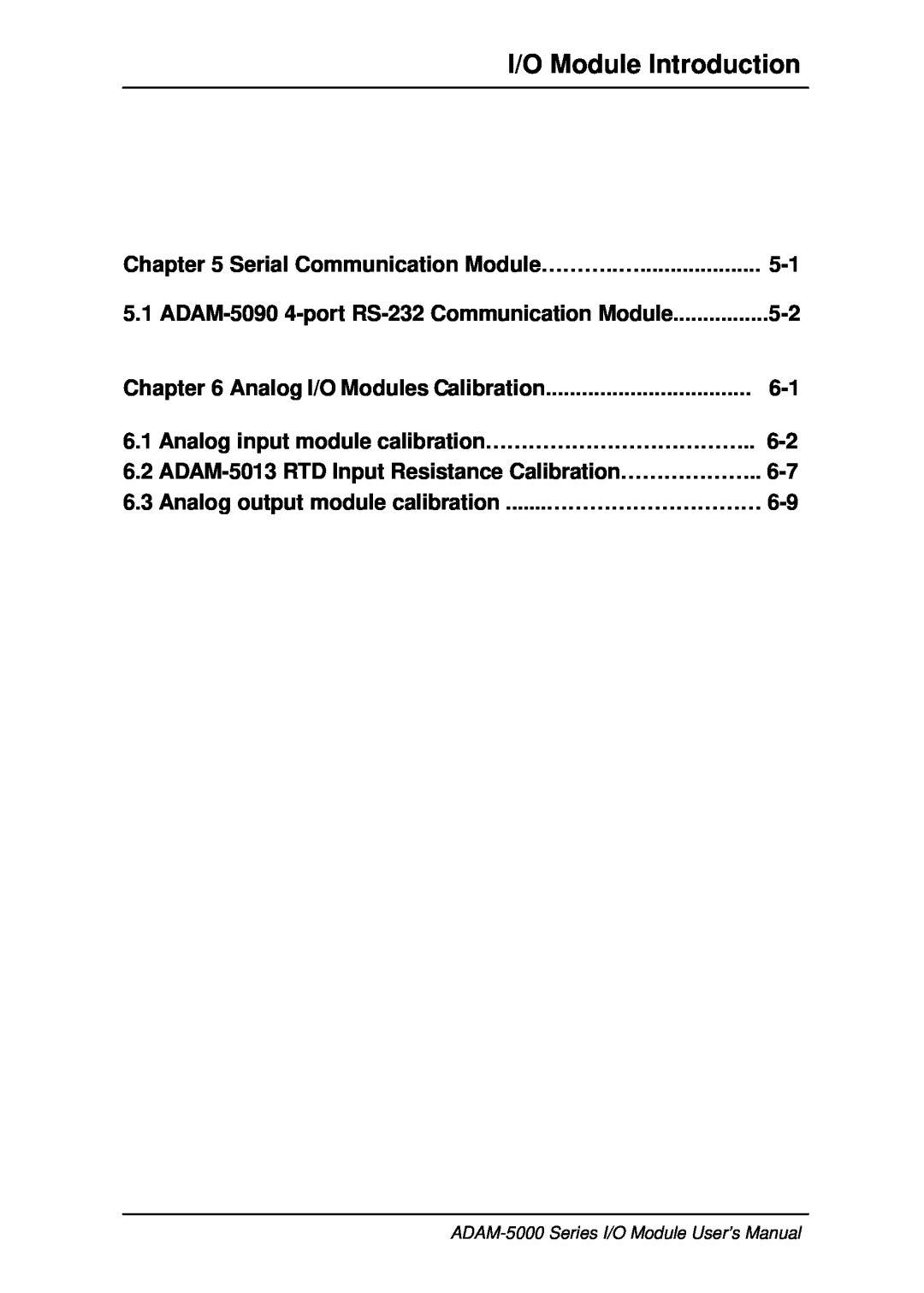 B&B Electronics 5000 Series user manual Serial Communication Module………..…, Analog input module calibration……………………………… 