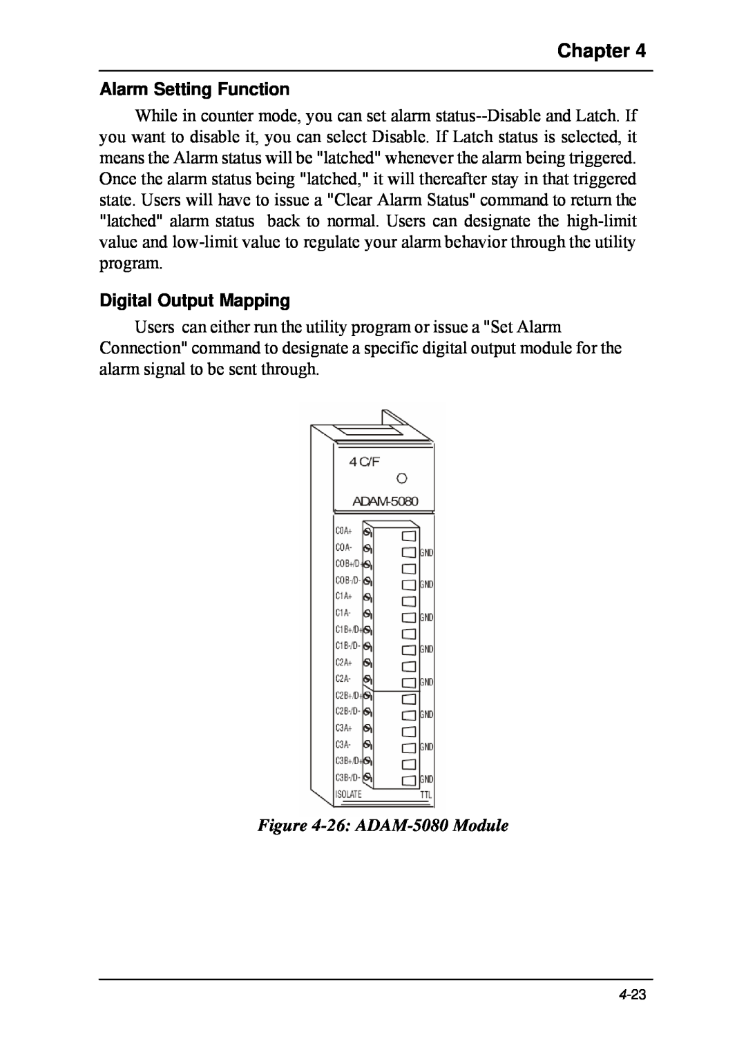 B&B Electronics 5000 Series user manual Alarm Setting Function, Digital Output Mapping, 26 ADAM-5080 Module, Chapter 