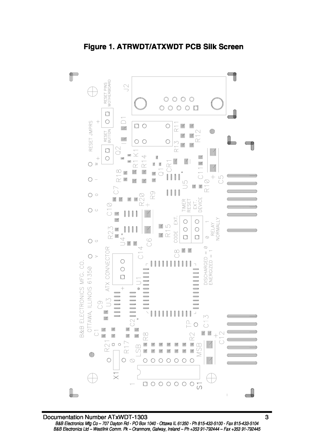 B&B Electronics manual ATRWDT/ATXWDT PCB Silk Screen, Documentation Number ATxWDT-1303 