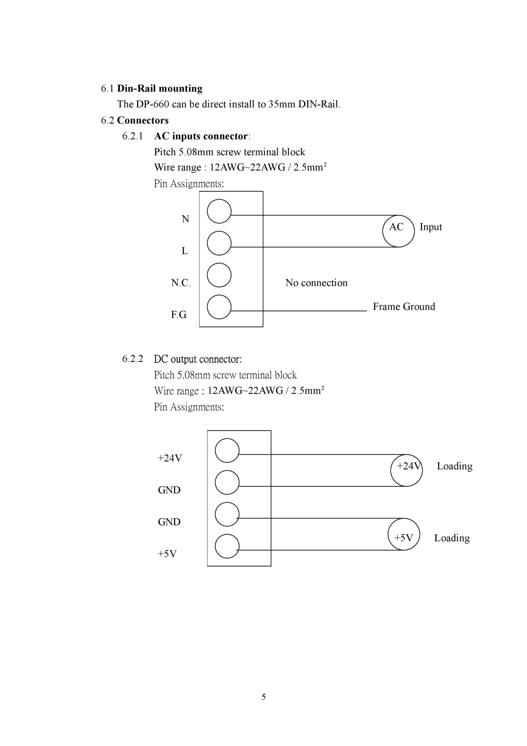 B&B Electronics DP-660 user manual Din-Rail mounting, Connectors AC inputs connector 