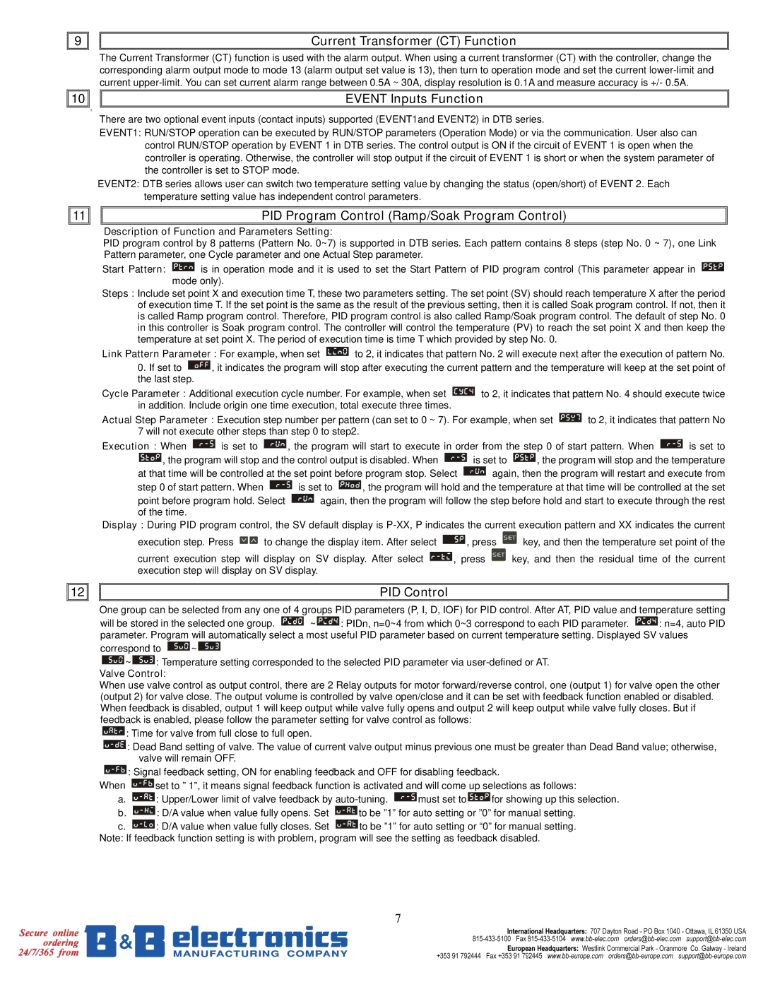 B&B Electronics DTB Series user manual Current Transformer CT Function, Event Inputs Function, PID Control 