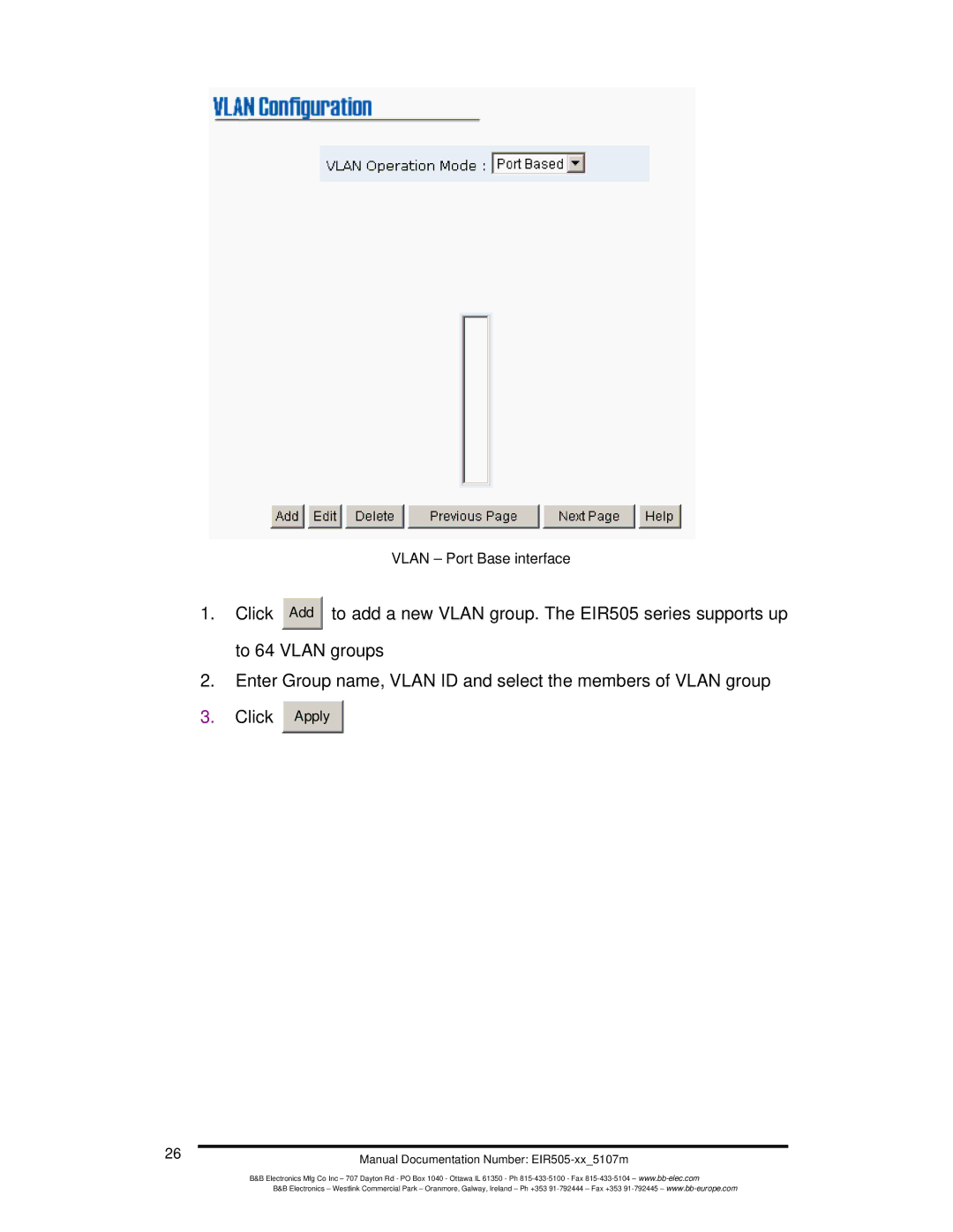 B&B Electronics EIR505-XX manual Vlan Port Base interface 