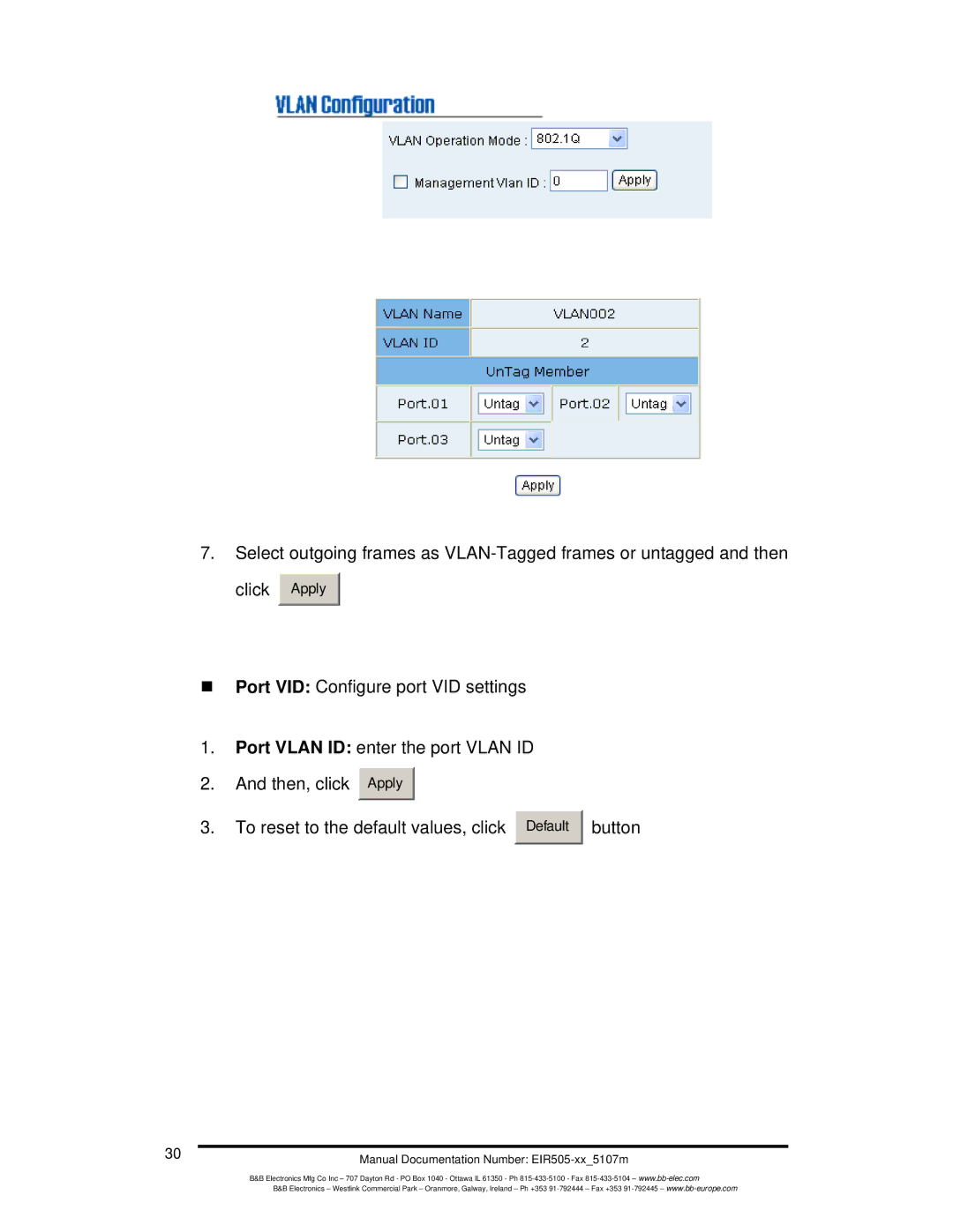 B&B Electronics EIR505-XX manual To reset to the default values, click 